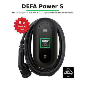 DEFA Power S 22 kW sähköauton latausasema, 6 m kiinteä Type 2 -kaapeli, MID, 4G